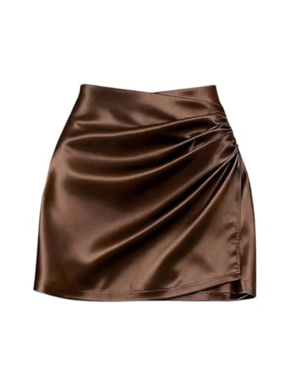 Satin Wrap Mini Skirt High Waisted Ruched Bodycon Silky